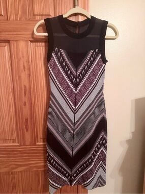 RACHEL Rachel Roy Black and Purple Chevron Midi Dress